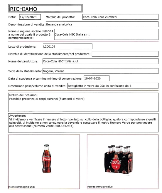 Coca Cola Ritirata Probabile Presenza Di Corpi Estranei In Alcuni Lotti