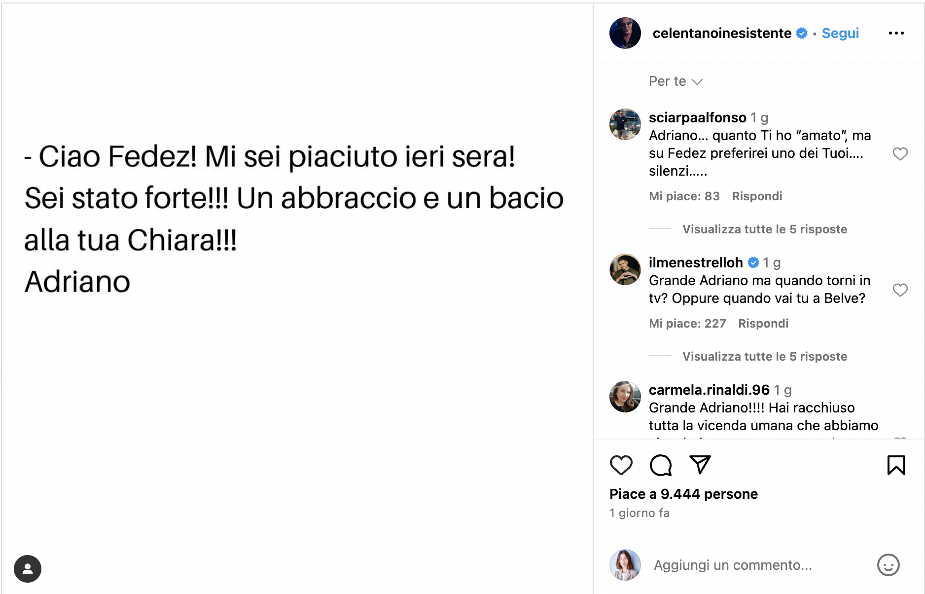 Celentano Ha Detto La Sua A Fedez Dopo La Puntata Di Belve Parole Che