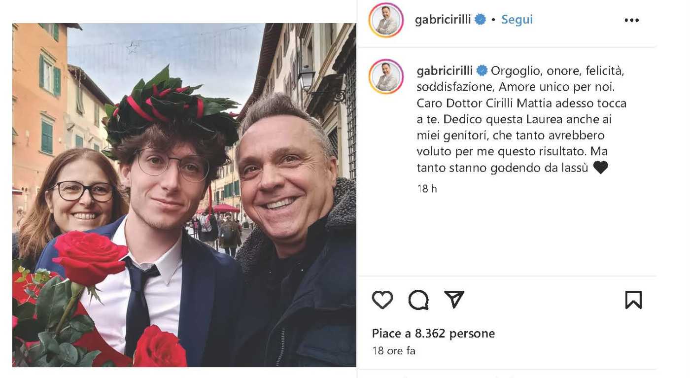 Gabriele Cirilli, laurea del figlio